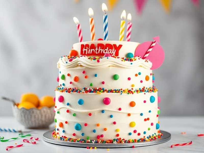Beautiful birthday cake with colorful decorations